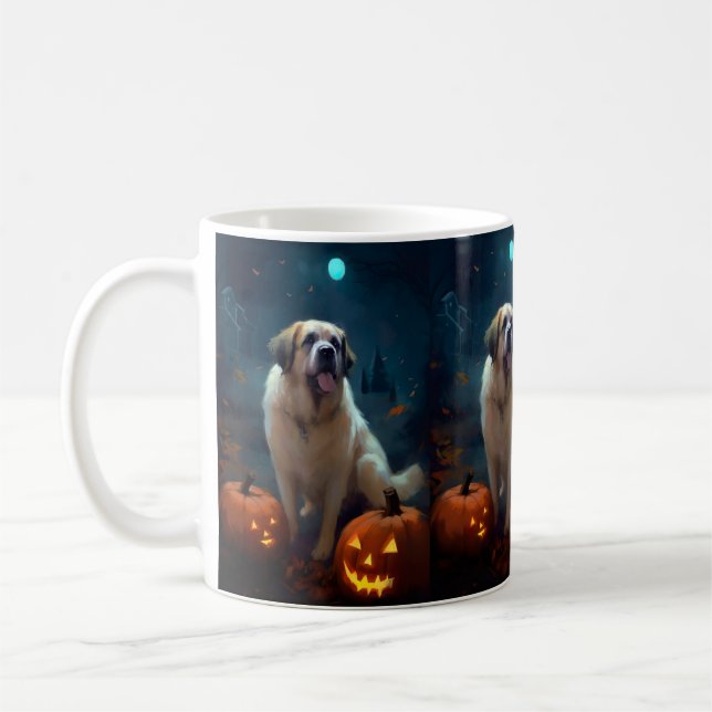 Caneca De Café Santo De Halloween Bernard Com Pumpkins Assustado (Esquerda)