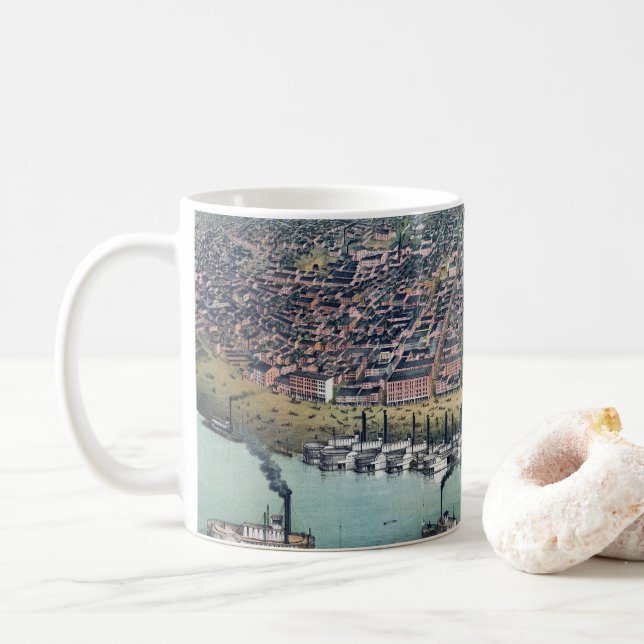 Caneca De Café Santo de Mapa Antiquado, Rio Louis Missouri (Com Donut)