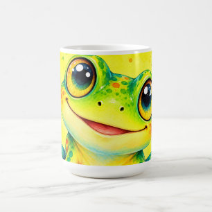 Caneca De Café Sapo Alegre Colorido Aquarela