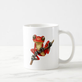 Caneca De Café Sapo de árvore vermelho bonito em um ramo