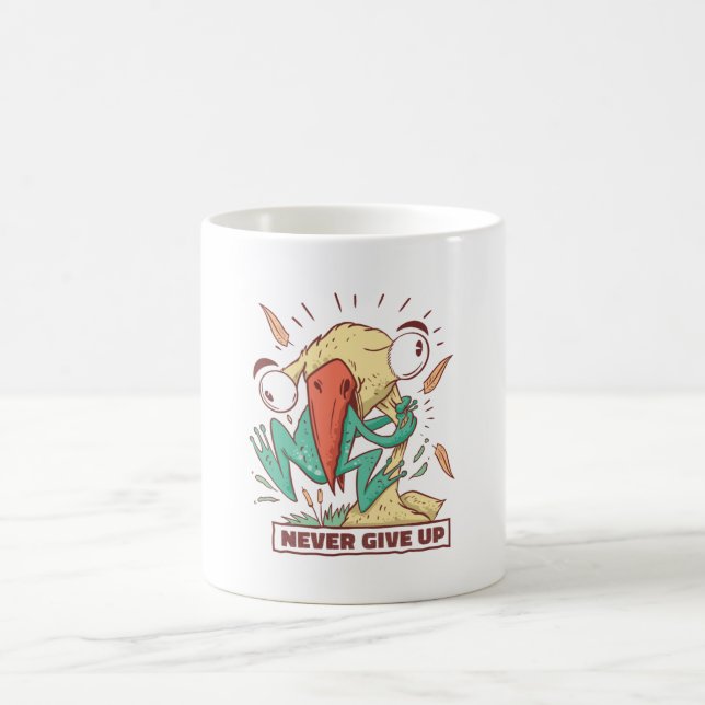 Caneca De Café Sapo de comer pássaros Nunca desista (Centro)