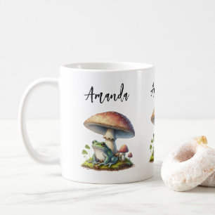 Caneca De Café Sapo Debaixo de um Cogumelo Natureza Fofa