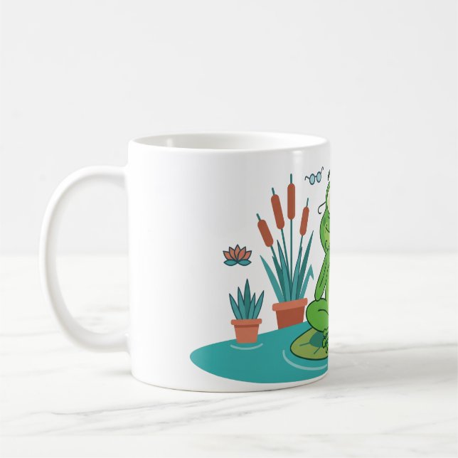 Caneca De Café Sapo Engraçado Navegando no Smartphone (Esquerda)
