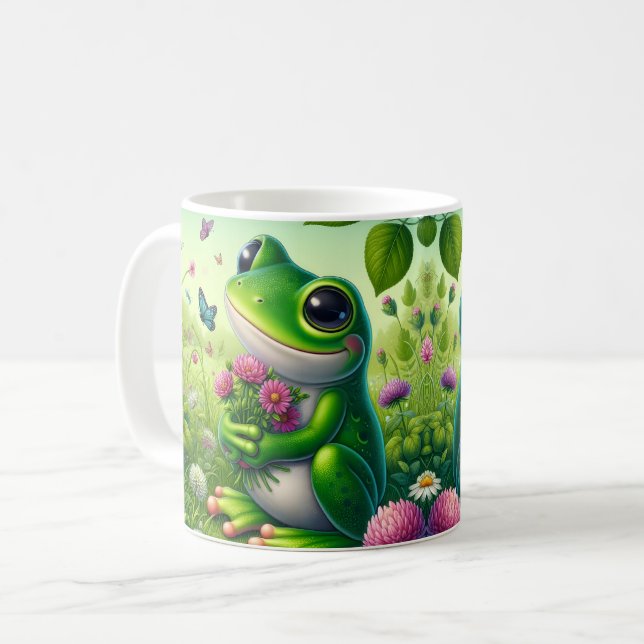 Caneca De Café Sapo Fofo com Flores (Frente Esquerda)