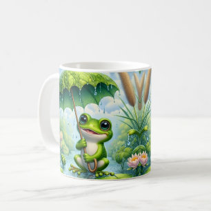Caneca De Café Sapo Fofo com Guarda-chuva