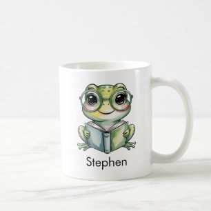 Caneca De Café Sapo Fofo Lendo um Livro Personalizado