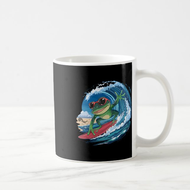 Caneca De Café Sapo Legal Surfando Com Óculos De Sol E Ondas Para (Direita)