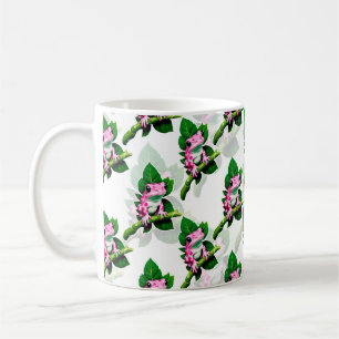 Caneca De Café Sapo Rosa No Padrão De Folha Verde Design