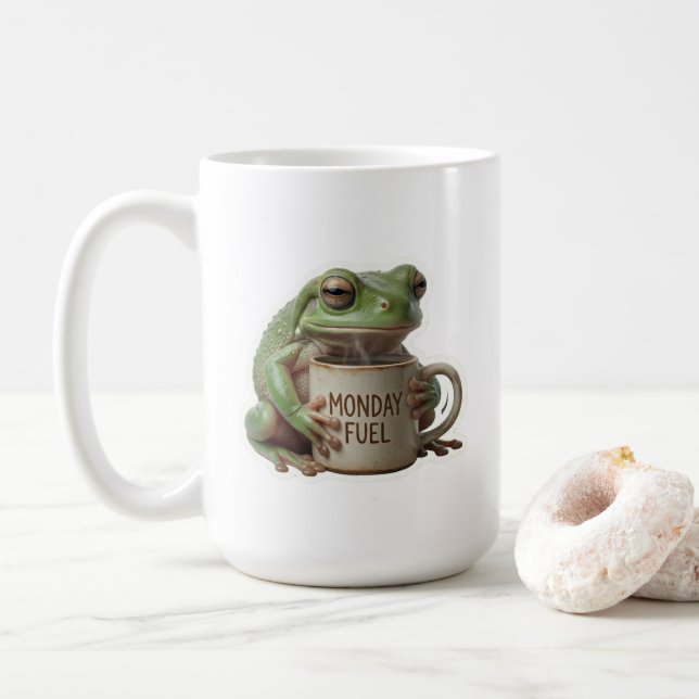 Caneca De Café Sapo Sonolento Engraçado Bebendo Café Segunda-feir (Com Donut)