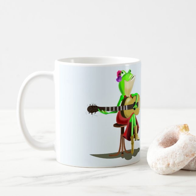 Caneca De Café Sapo Tocando Violão Engraçado (Com Donut)