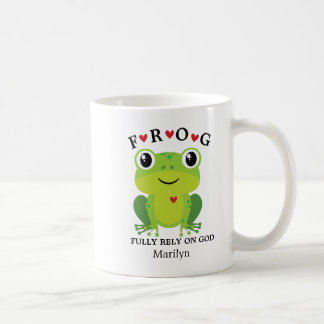 Caneca De Café Sapo totalmente confiado em Deus corações vermelho