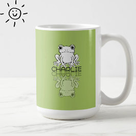 Caneca De Café Sapo Verde Fofo Reflexo Doodle Nome Personalizado