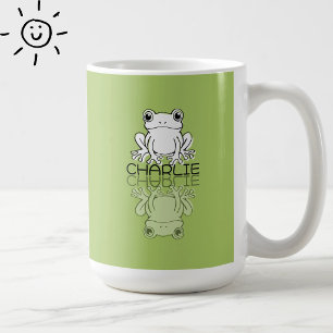 Caneca De Café Sapo Verde Fofo Reflexo Doodle Nome Personalizado 