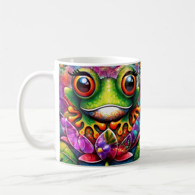 Caneca De Café Sapo Whimsic Pintura De Abstrato Floral Verde (Esquerda)