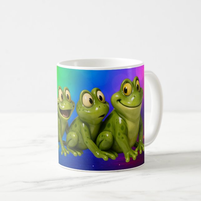 Caneca De Café Sapos Chuva de Cores Felizes (Frente Esquerda)