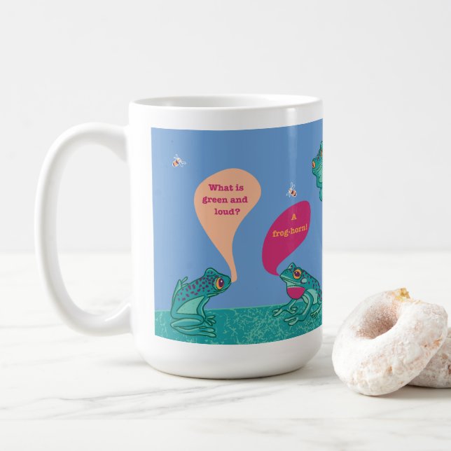 Caneca De Café Sapos da árvore bobo - Azul e Verde (Com Donut)