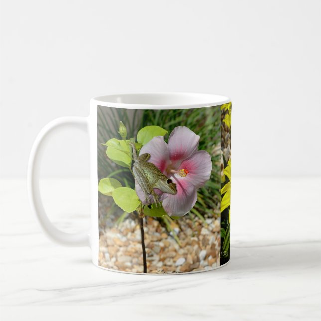 Caneca De Café Sapos de árvores Flores Hibiscus Mug (Esquerda)