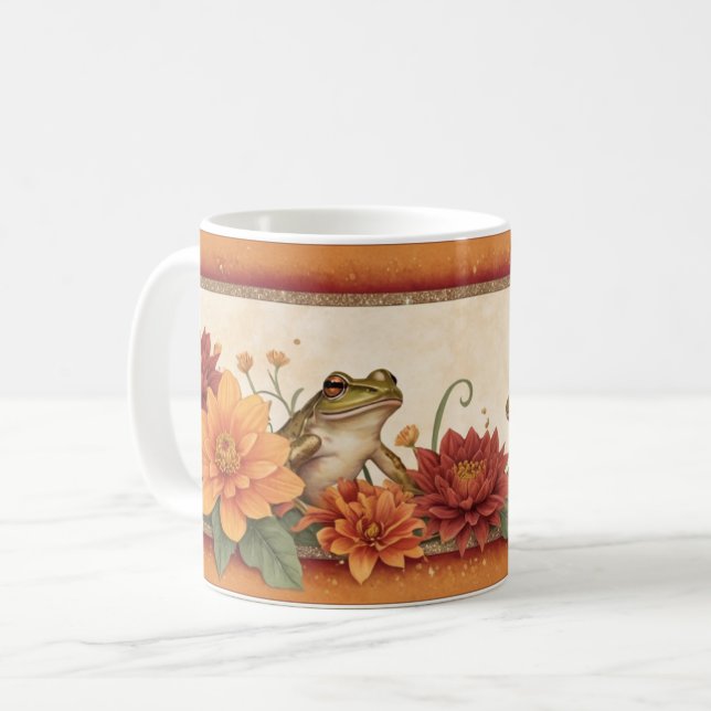 Caneca De Café Sapos e Elegância Floral (Frente Esquerda)