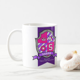 Caneca De Café Sarah letter S crest nome unicórnio rosa