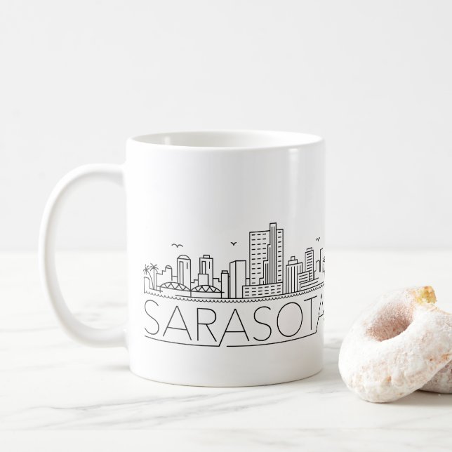 Caneca De Café Sarasota, Flórida Estilizou Skyline Coffee Mug (Com Donut)