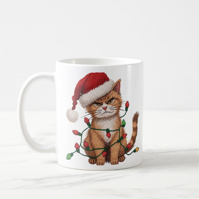Caneca De Café Sarcastic Cat — “Silent Night? Not a Chance (Esquerda)