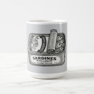 Caneca De Café Sardinhas Enlatadas Vintage em Preto e Branco