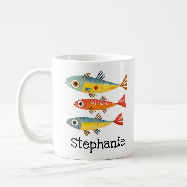 Caneca De Café Sardinhas Fofas Nome Personalizado (Esquerda)