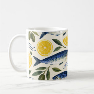 Caneca De Café Sardinhas Índigo e Fatias de Limão