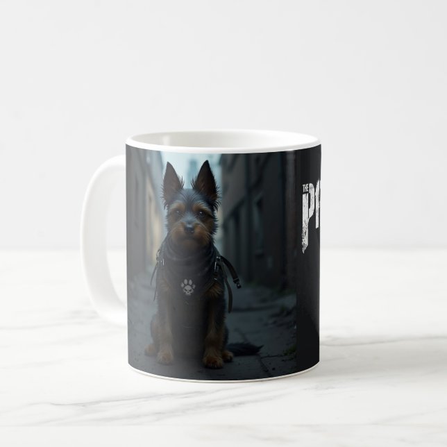 Caneca De Café Satírica O Pawnisher Vigilante Terrier Parody (Frente Esquerda)