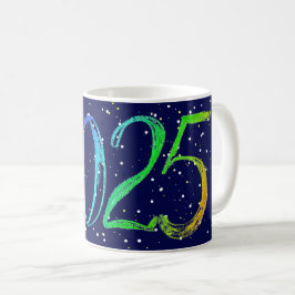 Caneca De Café Saudação de desenho de números de ano novo 2025
