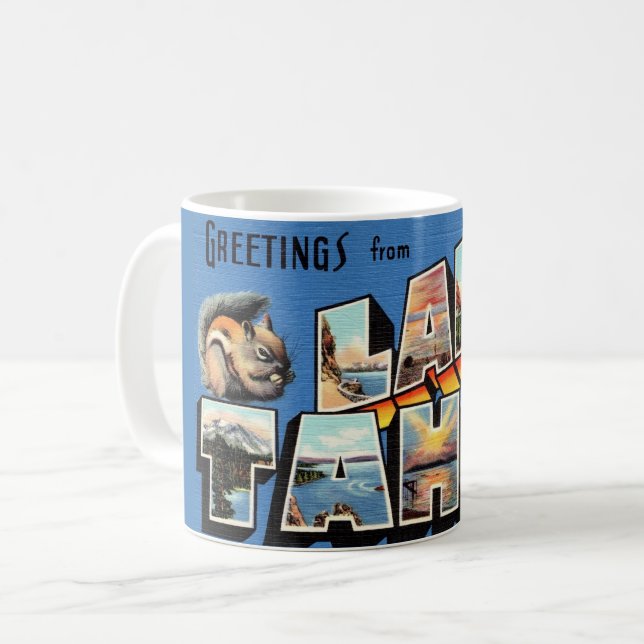 Caneca De Café Saudação do Lago Tahoe Vintage (Frente Esquerda)