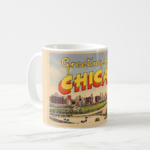 Caneca De Café Saudação Vintage Colorida de Chicago