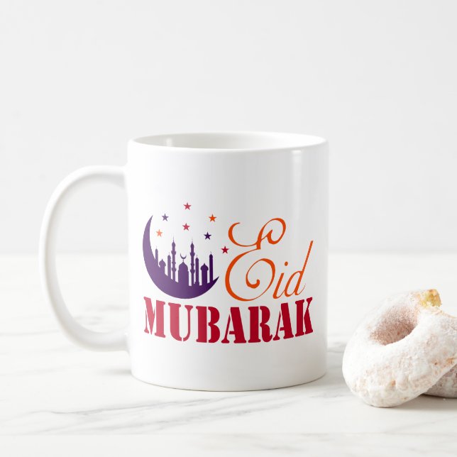 Caneca De Café Saudações ao Eid Islâmico - Branco do Eid Mubarak  (Com Donut)