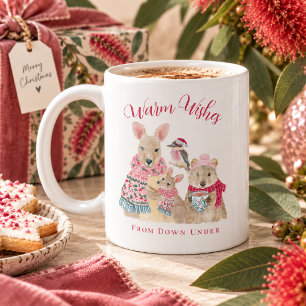 Caneca De Café Saudações calorosas do Natal australiano de Down U
