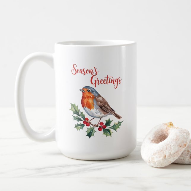 Caneca De Café Saudações da temporada de Robin alegre (Com Donut)