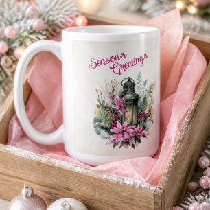 Caneca De Café Saudações de Fim de Ano Lanterna de Natal em Aquar