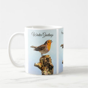 Caneca De Café Saudações de Inverno. Robin cantando