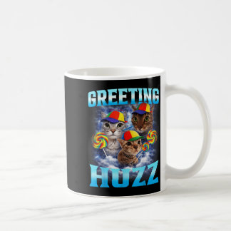 Caneca De Café Saudações de Meme de Gato Huzz Divertido