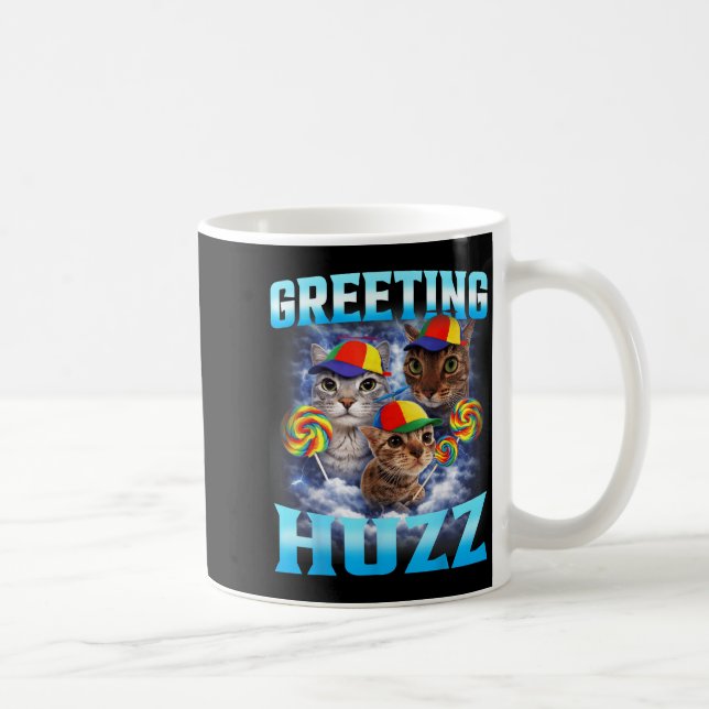 Caneca De Café Saudações de Meme de Gato Huzz Divertido (Direita)