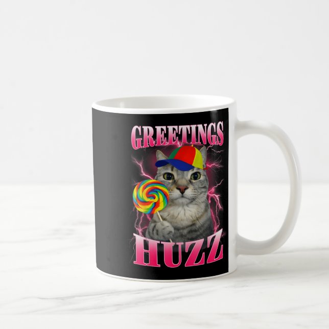 Caneca De Café Saudações de Meme de Gato Huzz Funny Lollipop (Direita)