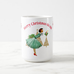 Caneca De Café Saudações de Natal da Dama Vintage de 1950