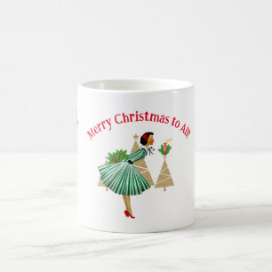 Caneca De Café Saudações de Natal da Dama Vintage de 1950 