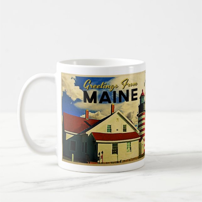 Caneca De Café Saudações Do Farol Maine (Esquerda)