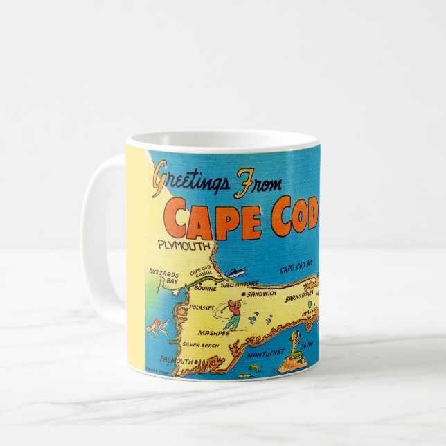 Caneca De Café Saudações do Mapa de Cape Cod (Frente Esquerda)