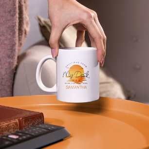 Caneca De Café Saudações do Sunset da Minha Mesa sobre Água