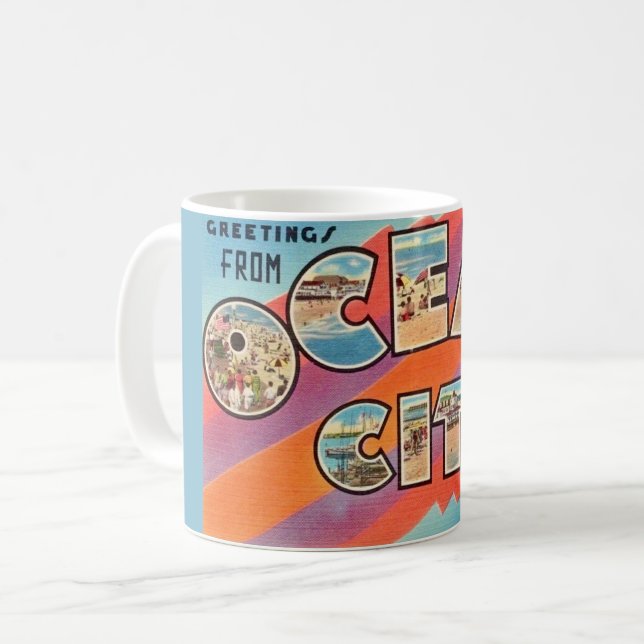 Caneca De Café Saudações Vintage Ocean City MD (Frente Esquerda)