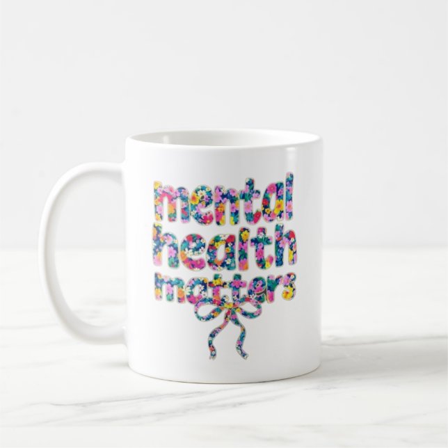 Caneca De Café 🌸 Saúde Mental Importa Design Floral (Esquerda)