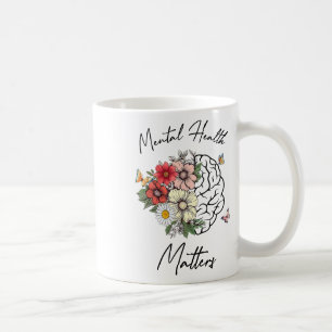 Caneca De Café Saúde Mental S Cérebro Floral Awarene Mental Healt