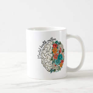 Caneca De Café Saúde Mental S Cérebro Floral Awarene Mental Healt