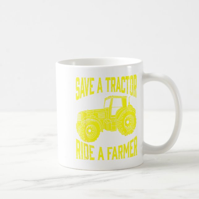 Caneca De Café Save A Tractor Ride A Farmer Farming Tractors Farm (Direita)